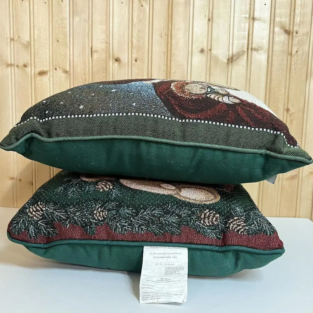 Lot Of 2 VTG Christmas Throw Pillows Santa Teddy Bears American Weavers Mohawk